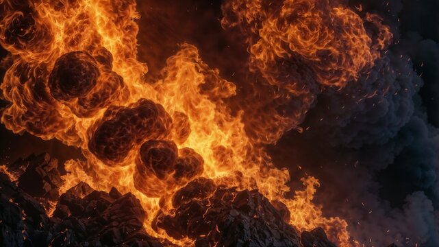 Rich golden-orange fire texture with flowing flames, radiant highlights, glowing embers, and dramatic abstract movement across a dark smoky background.