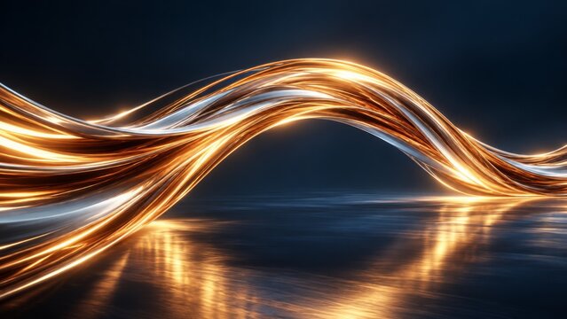 Golden Waves Reflected on Dark Surface