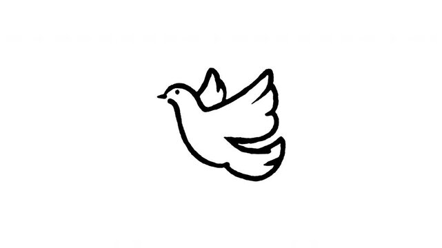 Animated doodle icon of a peaceful flying dove bird symbolizing hope and faith.