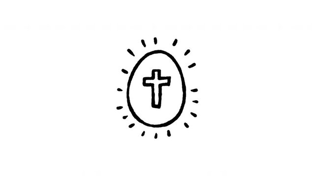 Animated doodle icon of a sacred holy cross emitting bright shining light rays.