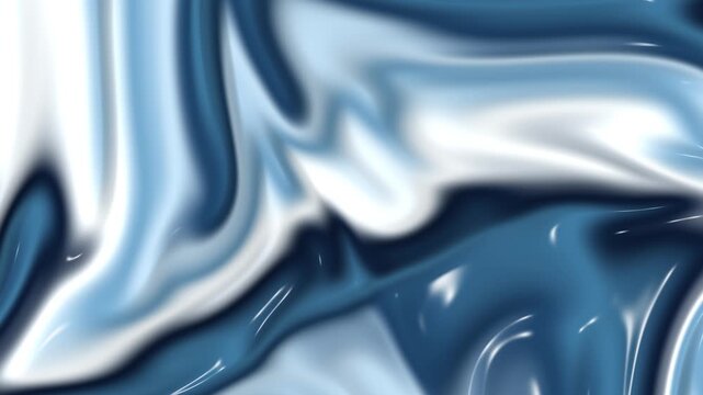 Blue liquid silk flowing seamlessly in slow motion video clip showcasing shiny metallic fabric texture with glowing abstract waves and smooth glossy surfaces