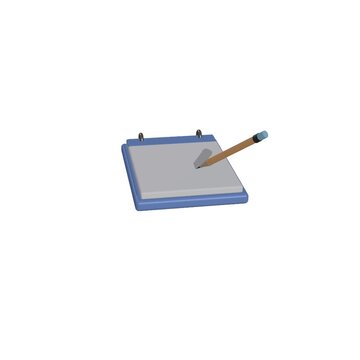 Stylish 3D volumetric notepad icon featuring a soft claymorphism design with an animated pencil continuously writing line-by-line in a perfectly seamless loop, optimized for fixed canvas framing.