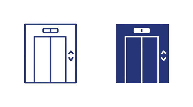 Blue elevator icons featuring modern outlines and solid styles for architectural website design projects