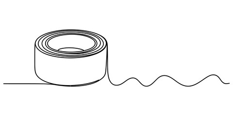 A single continuous line drawing of a roll of adhesive tape with a wavy loose end isolated on a clean white background isolated on transparent background, Vector © Coloring Pages Line 