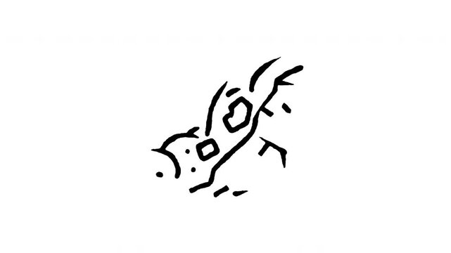 Animated doodle icon of rocks falling down a mountain slope causing a landslide hazard.