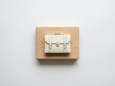 Cream briefcase on a wooden block