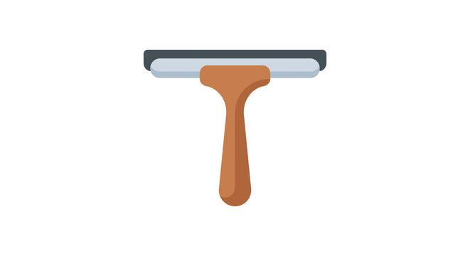 A window squeegee with a brown handle is depicted in a flat vector style