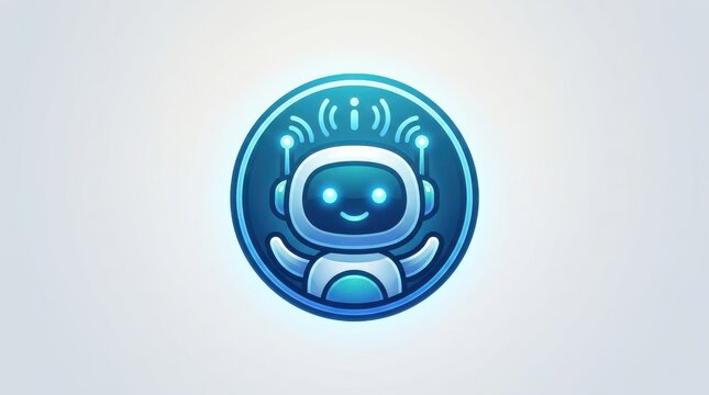 Cute blue robot icon with glowing eyes and antenna
