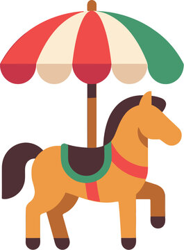 Carousel horse with striped umbrella a flat vector illustration