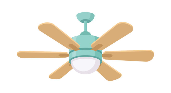 Ceiling fan with wooden blades is a flat vector illustration