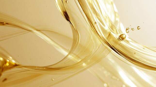 Abstract digital art piece that appears to be a close-up of a liquid or oil. the background is a light beige color and the liquid is a golden yellow color.