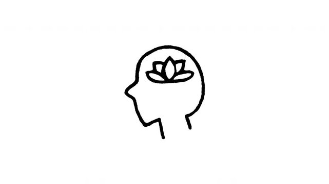 Animated doodle icon of a lotus flower inside a brain for inner peace, meditation, and mental clarity.