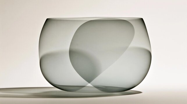 Photograph of a glass vase or bowl. the vase is made of transparent glass and has a smooth, curved shape. it is sitting on a white surface with a light beige background.