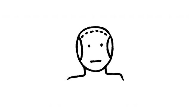 Animated doodle icon of an artificial intelligence humanoid robot head with digital circuits.