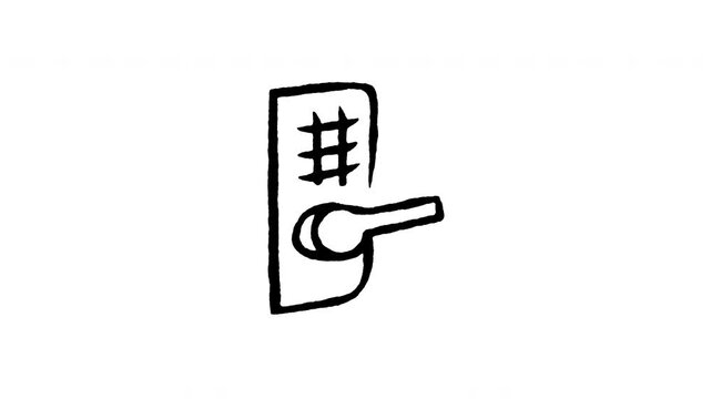 Animated doodle icon of a digital smart door lock with passcode keypad for home security.