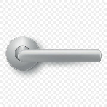 Door Handle, 3d Vector Illustration. Silver Door Handle Lever with Round Rosette. Modern Chrome Metal Door Handle Isolated. Realistic Door Lever, Interior Door Hardware