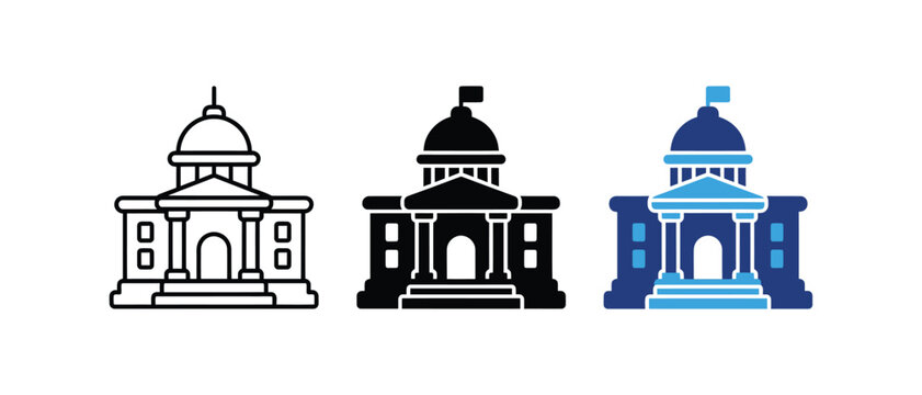 Government capitol building parliament courthouse icon set. Vector illustration