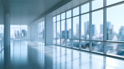 Fototapeta premium Modern empty office interior with large windows and city view
