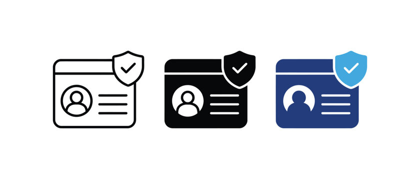 ID card identity verification shield protection security icon set. Vector illustration   