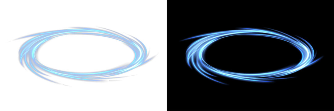 Blue glowing energy spiral with swirling light trails, futuristic vortex motion effect for technology and magic design