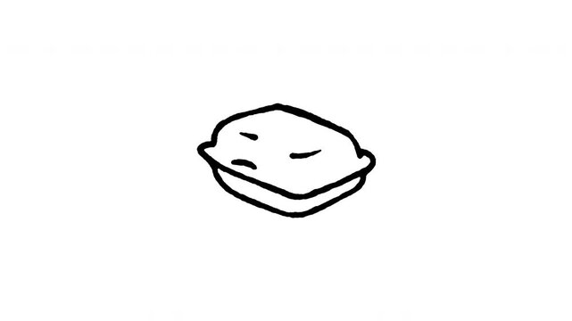 Animated doodle icon of a biodegradable compostable food container shell for sustainable packaging.