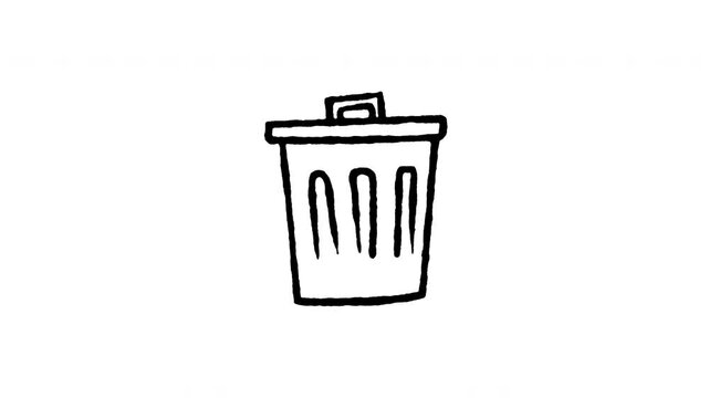 Animated doodle icon of a classic metal mesh standard indoor trash bin.