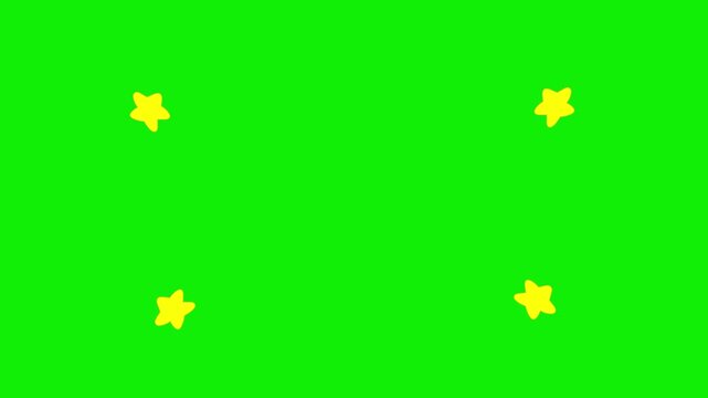 2D Animation of yellow star spiral on green screen, anime sprinkle effect motion graphics, sparkles explode on green background, stars animation, cartoon sparkle explode, abstract spiral animation