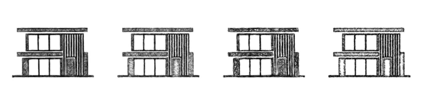 Sketch monochrome building elevation icon design set