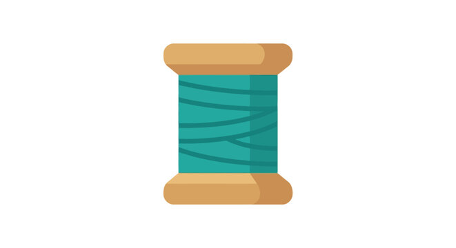 A teal spool of thread presents a flat vector illustration on a white background
