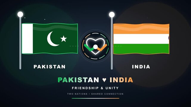 Pakistan and India Flags Waving with Friendship and Unity Concept video motion graphic animation 4k 