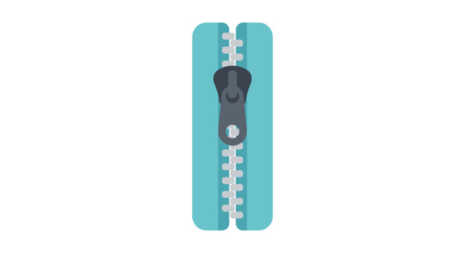 Closed zipper with metallic slider on teal fabric flat vector illustration