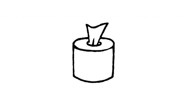 Animated doodle icon of a round container tissue dispenser with tissue paper coming out top.