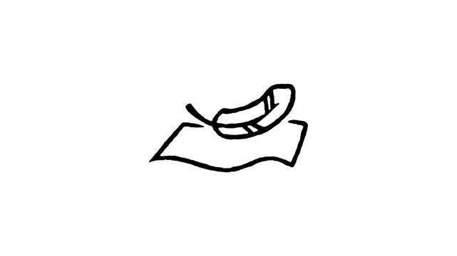 Animated doodle icon of a gentle feather landing on a soft surface representing ultra softness.