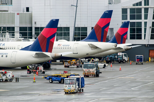 14th of February inspection of Delta Air Lines aircraft at Seattle-Tacoma International Airport, Seattle, Washington, USA. g.