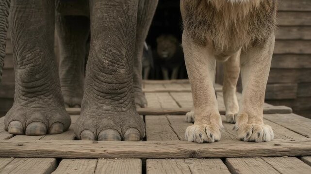 Animals Leaving Noahs Ark After the Flood in a Biblical Genesis Scene Showing Elephants Lions and Other Species Beginning a New World of Hope Survival Faith Covenant and Renewal