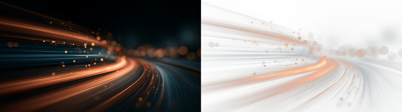abstract futuristic light trails with glowing particles in curved motion technology background