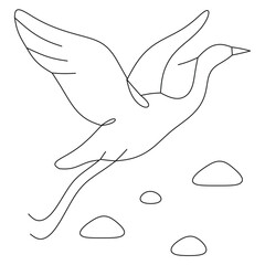 Obraz premium Flying Crane Outline Drawing with Stones on White Background for Coloring Page, Tattoo, Stencil, Embroidery.