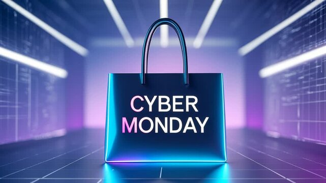 Banner poster card Cyber Monday Neon Sale Sign Percentage Discount offer promotion AI Generative