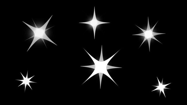 Twinkling glitter stars loop animation. fast line glitter seamless motion, 4k white cartoon blinking stars, flat vector doodle sparkle.