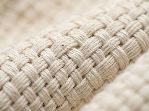 Close-up macro detail of natural woven beige fabric texture with fabric background textile pattern canvas textur