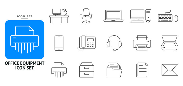 Office equipment icon set collection line design vector illustration