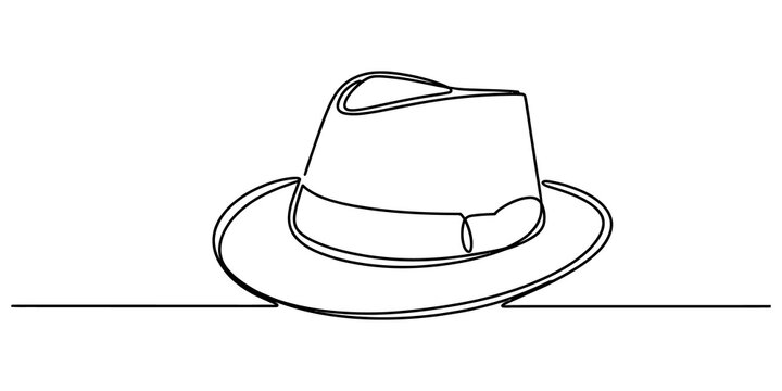 Continuous single line drawing of a classic fedora hat isolated on a white background for minimalist fashion design isolated on transparent background, Vector