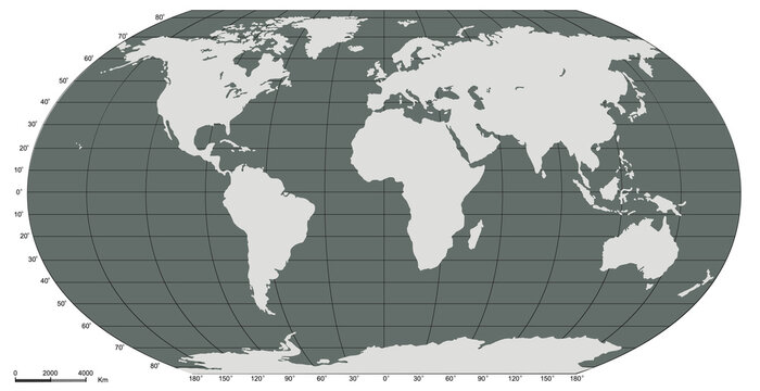 Vector illustration of a gray world map