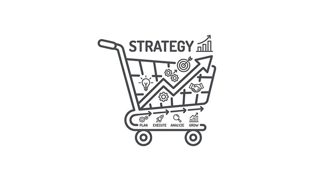 A business strategy concept illustration with upward trending growth arrows strategy symbols with symbols