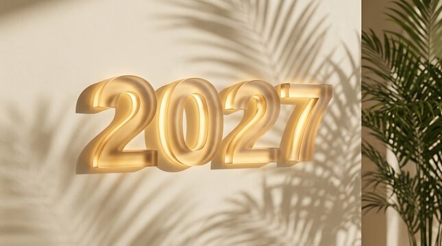 Frosted Glass 2027 Typography with Palm Shadows New Year Concept