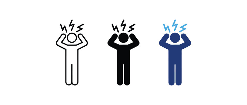 Mental breakdown stress burnout headache anxiety icon vector set   
