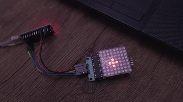 LED matrix display, electronic components and circuit connections for DIY projects, dot pattern details, hobby electronics, circuit building, hobby DIY, prototyping technology