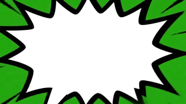 Comic book speech bubble expanding dynamically on bright green background with motion lines video footage
