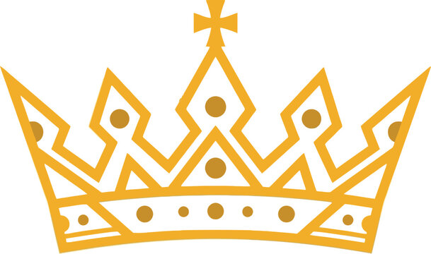 A golden royal crown vector illustration featuring ornate diamond peaks and a cross