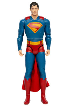 Superman action figure with shield, isolated on transparent background PNG